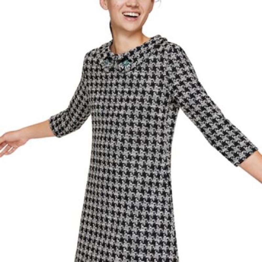 Mango Houndstooth dress with embellished neck